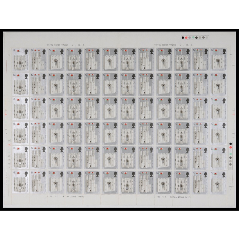 1969 Prince Of Wales Investiture 5d cylinder 1A-1H No dot full sheet U M