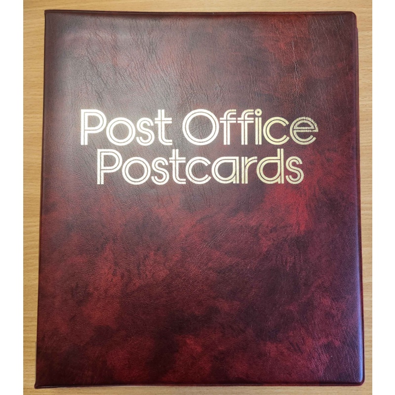 Red Post Office Postcards 4 ring album with front page leatherette and 16 pages