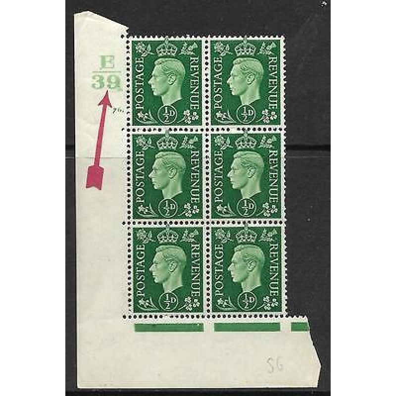 1937 d Green Dark colours E39 76 Dot perf 5(E I) block 6 UNMOUNTED MINT