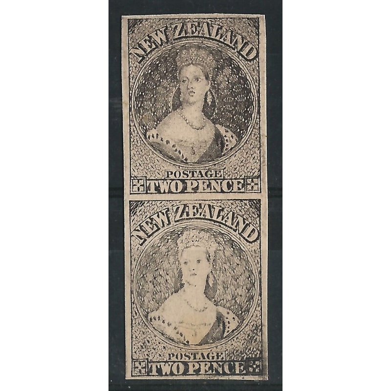 New Zealand 2d Chalon Proof Pair of 2 on card