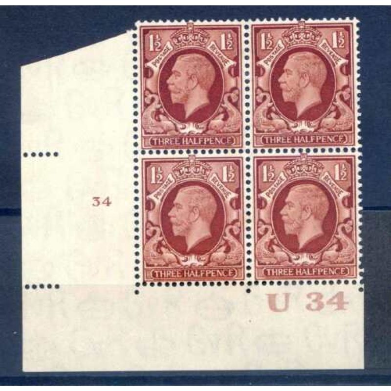 GB KGV 1 1 2d Brown U34 34 No Dot Mounted Mint Block 4