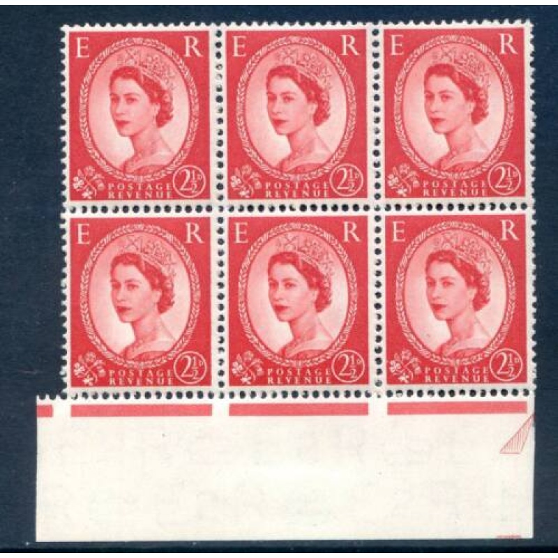 GB 2 1 2d Carmine Red SG519c Unmounted Mint Block 6 Diadem Flaw