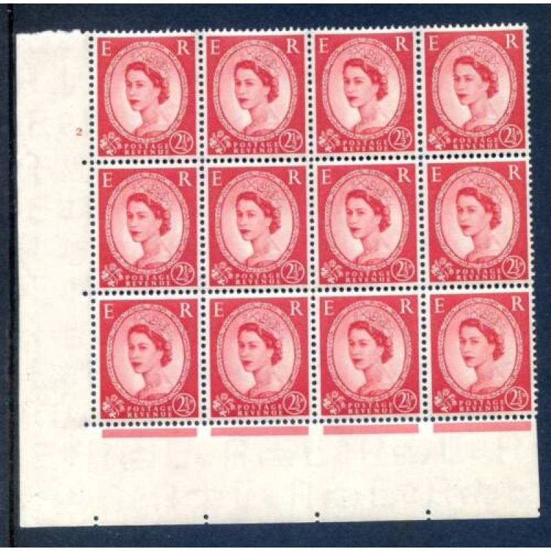 QE2 2 1 2d Carmine Red SG519 Cylinder 2 No Dot Unmounted Mint Block 12