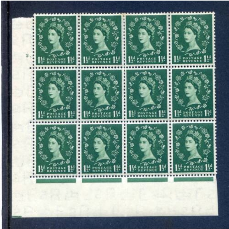 QE2 1 1 2d Green SG517 Cylinder 2 Dot Unmounted Mint Block 12