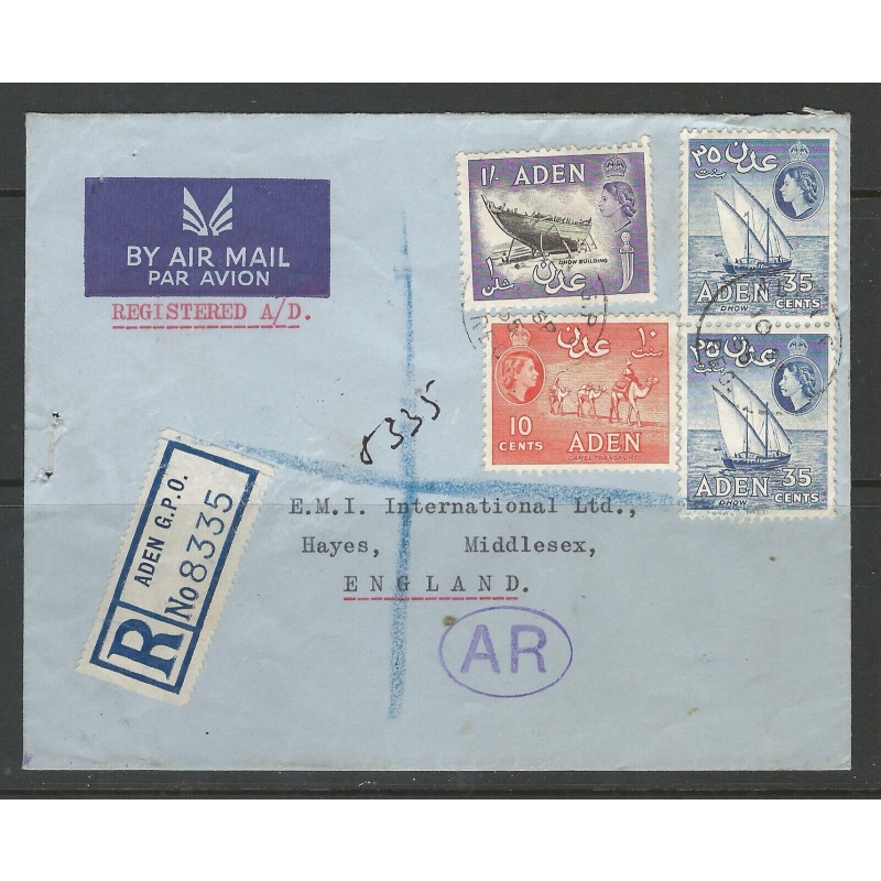 Aden Sg 63 + Airmail cover used