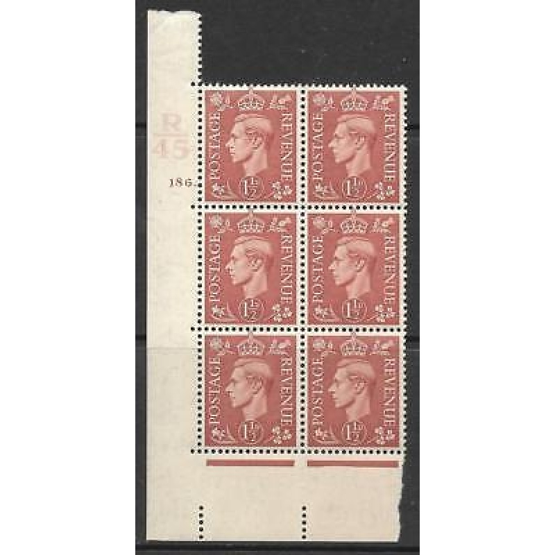 1937 1d Brown R45 186 Dot perf 5(E I) block 6 UNMOUNTED MINT MNH