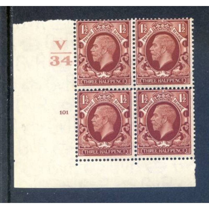 KGV 1 1 2d Red Brown SG441 Cylinder 101 No Dot V34 Unmounted Mint Block 4