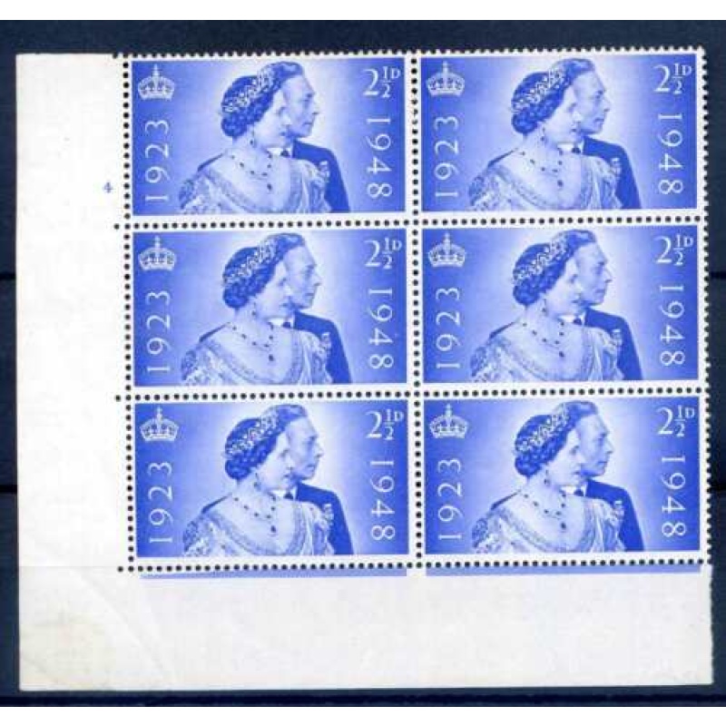 SG493 1948 2 1 2d Silver Wedding Cylinder 4 No Dot Unmounted Mint Block 6