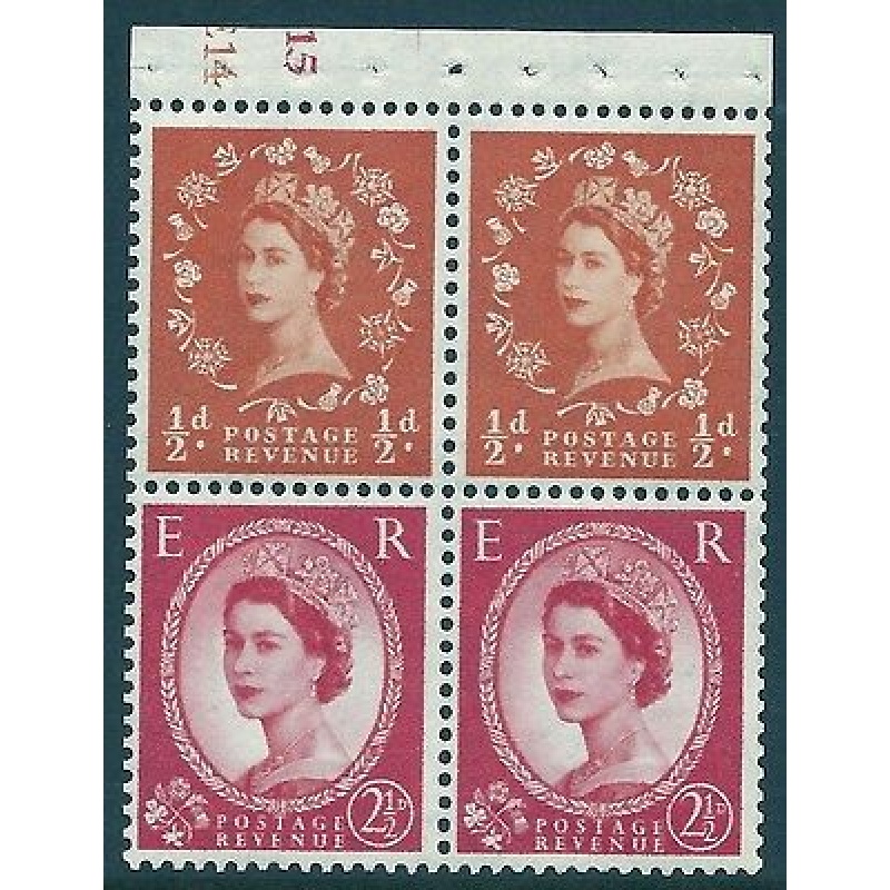 SB13a Wilding booklet pane crowns on white cyl E14 J15 perf I UNMOUNTED MNT MNH