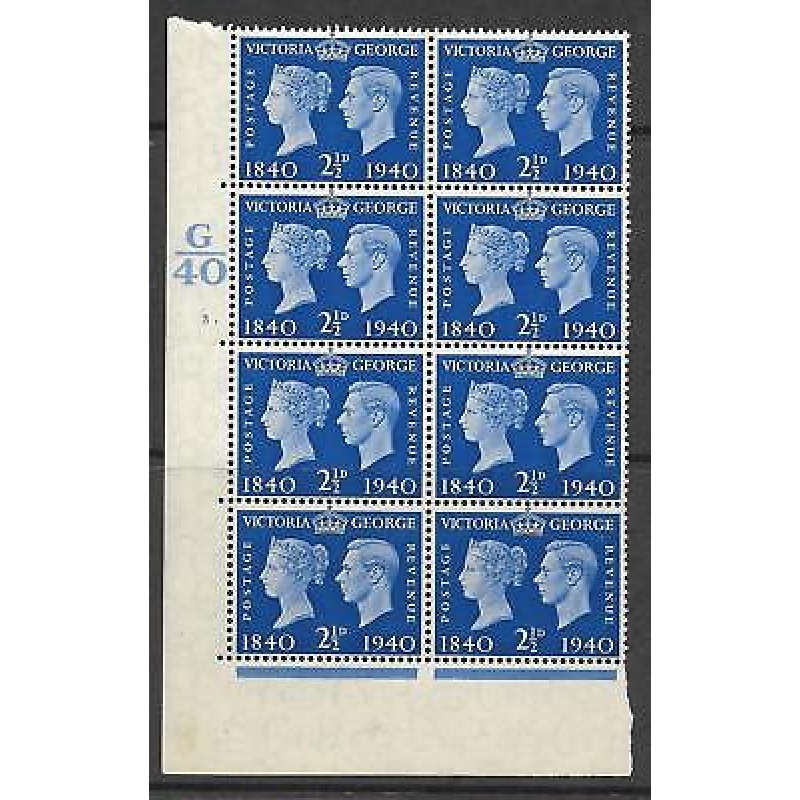 Sg 483 1940 2d Centenary Cylinder G40 3 Dot block of 8 UNMOUNTED MINT