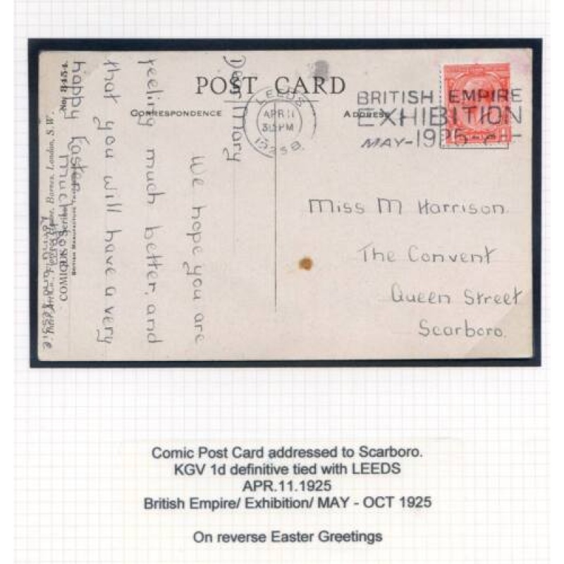 EasterGreetings Comic Post Card To Scarborough Empire Exhibition Cancel