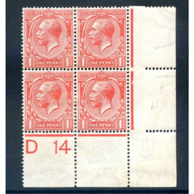 KGV 1d Scarlet D14(P) Control Block 4 mounted Mint