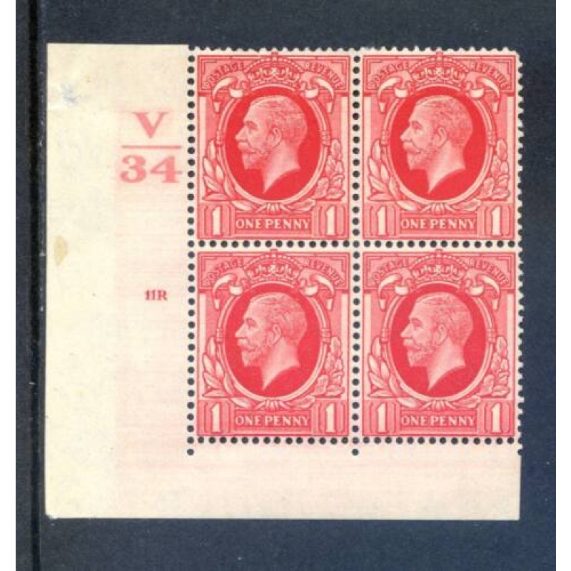 KGV 1d Scarlet SG440 Cylinder 11R V34 Mounted Mint Block 4