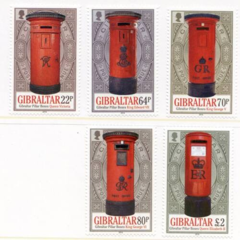 Gibraltar 2016 SG1706 10 Pillar Boxes Set Unmounted Mint