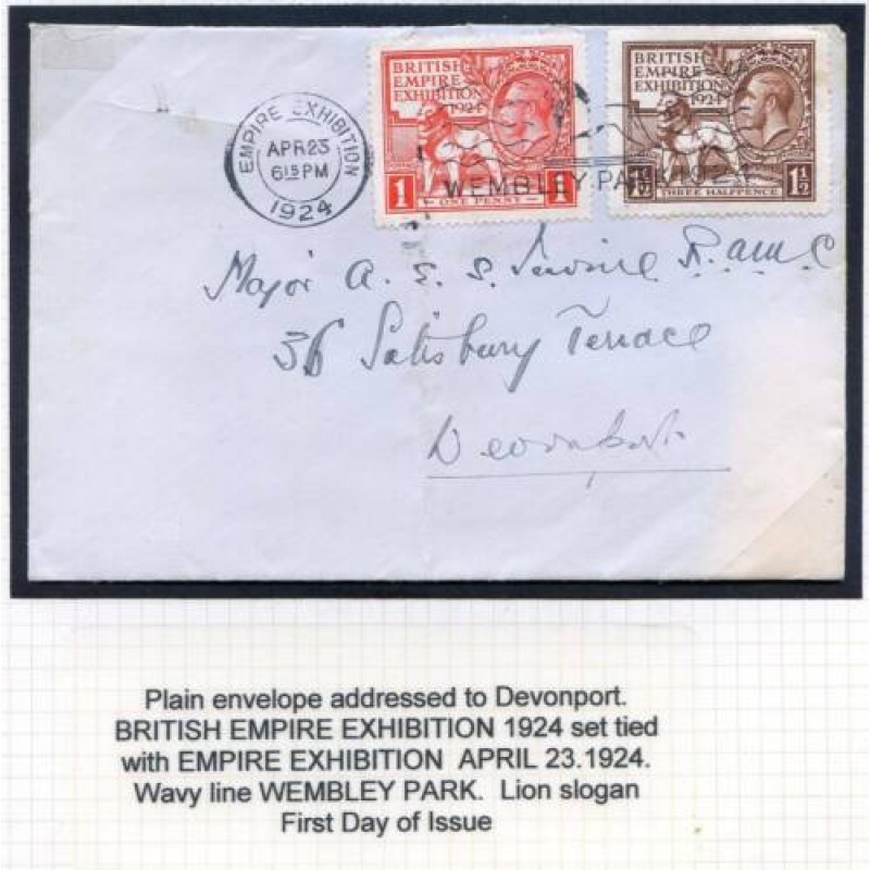 GB 1924 Wembley Set on Envelope Used on First Day to Devenport