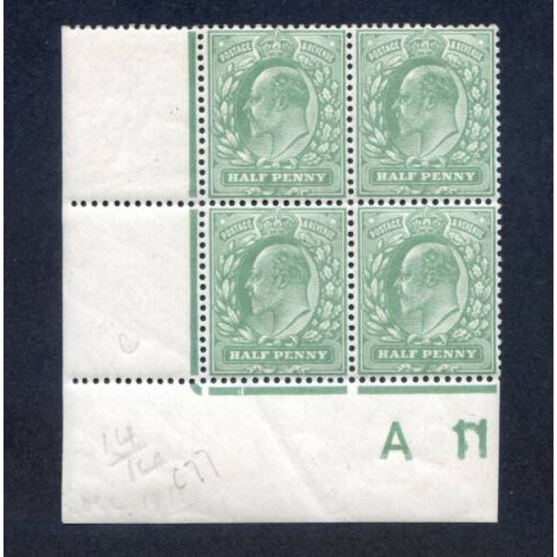 KEV11 1 2d Dull Blue Green A17 (I) Control Block 4 Unmounted Mint