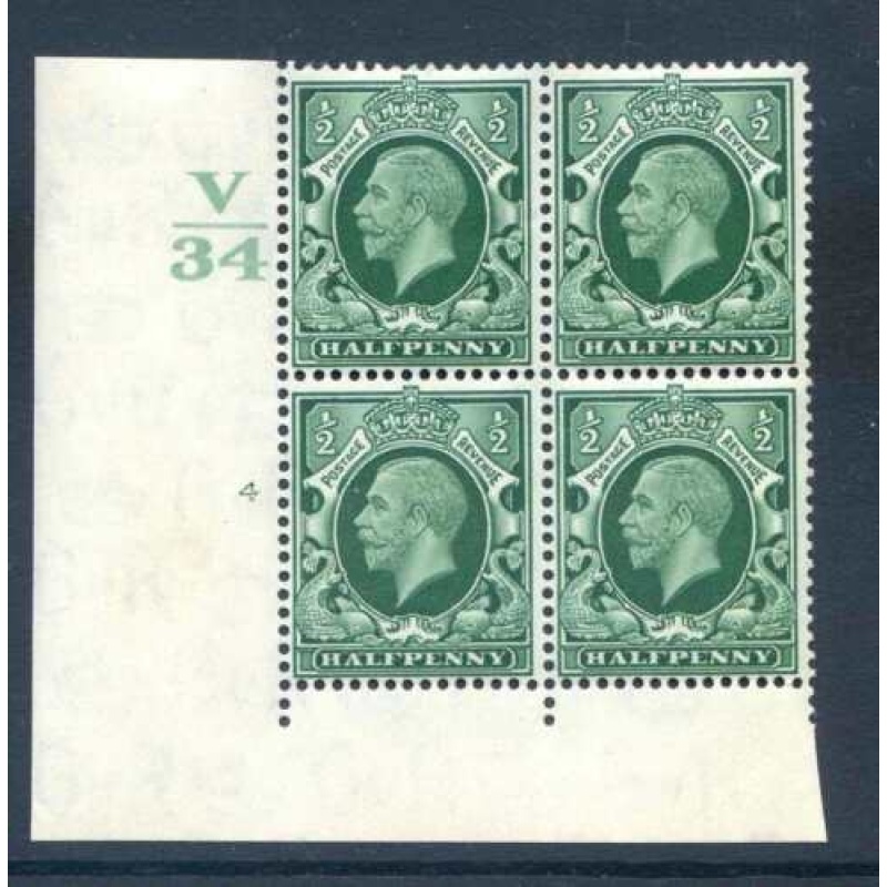 KGV SG439 1 2d Green V34 Cyl 4 No Dot 1 2E Unmounted Mint