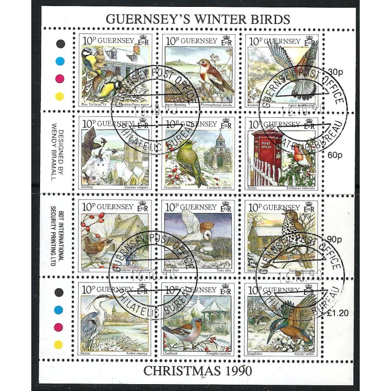 Guernsey Sg505-519 - 1990 Christmas. Winter Birds Mini sheet full set Used