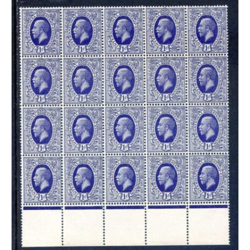 GB 1d Purple International Stamp Exhibition Unmounted Mint Marginal Block 20