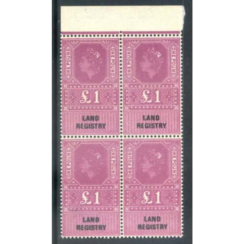 GB 1 Land Registry Unmounted Mint Top Marginal Block 4