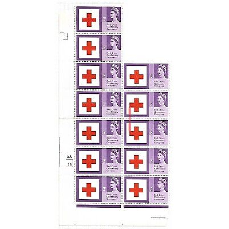 1963 Red Cross 3d (Ord) Ink Flaw - red printing flaw across stamps MOUNTED MNIT