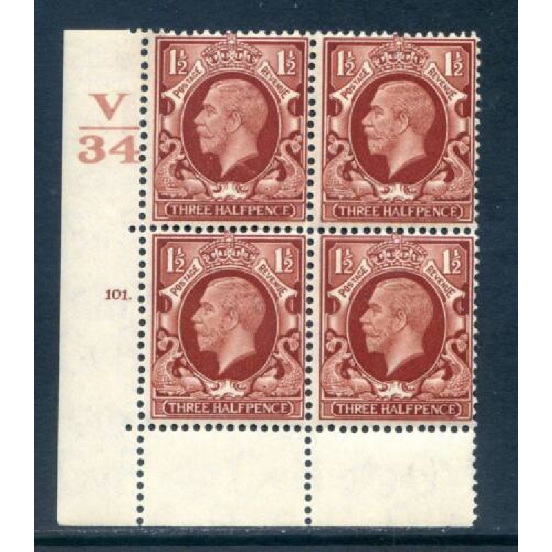 GB 1 1 2d Red Brown Photogravure SG441 V34 Cyl 101 Dot (EP)Block 4 mounted Mint