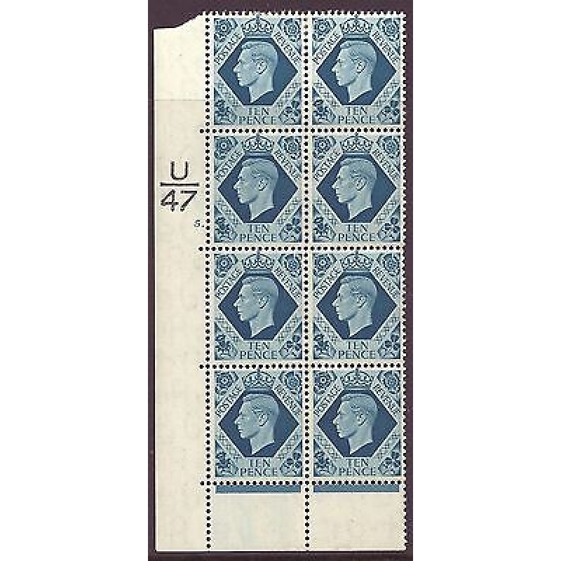 1939 10d Turquoise-blue U47 5 Dot perf 6B(E P) block 8 UNMOUNTED MINT MNH