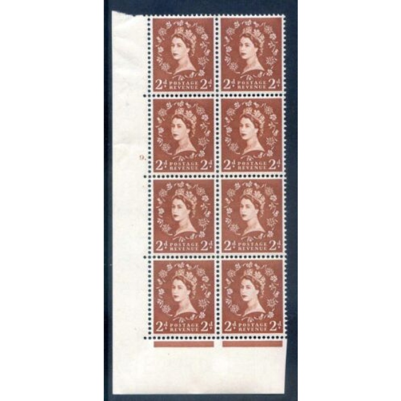 GB 2d Light Red Brown SG543b Unmounted Mint Block 8 Cylinder 9 Dot