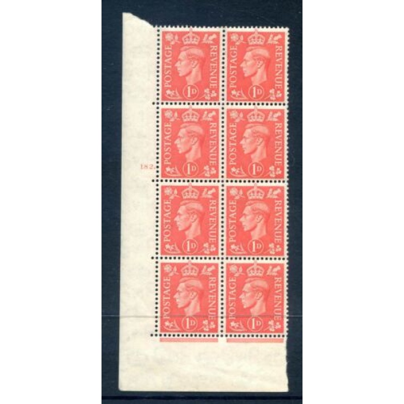 KGVI 1d Pale Scarlet Cylinder 182 Dot Block 8 Unmounted mint