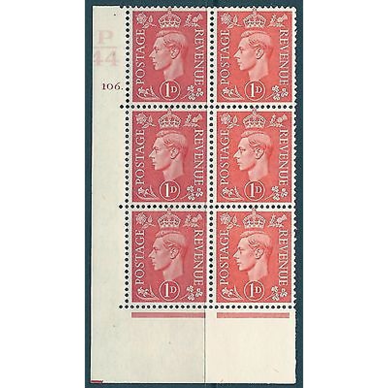 1d Pale scarlet P44 106 Dot cylinder block UNMOUNTED MINT