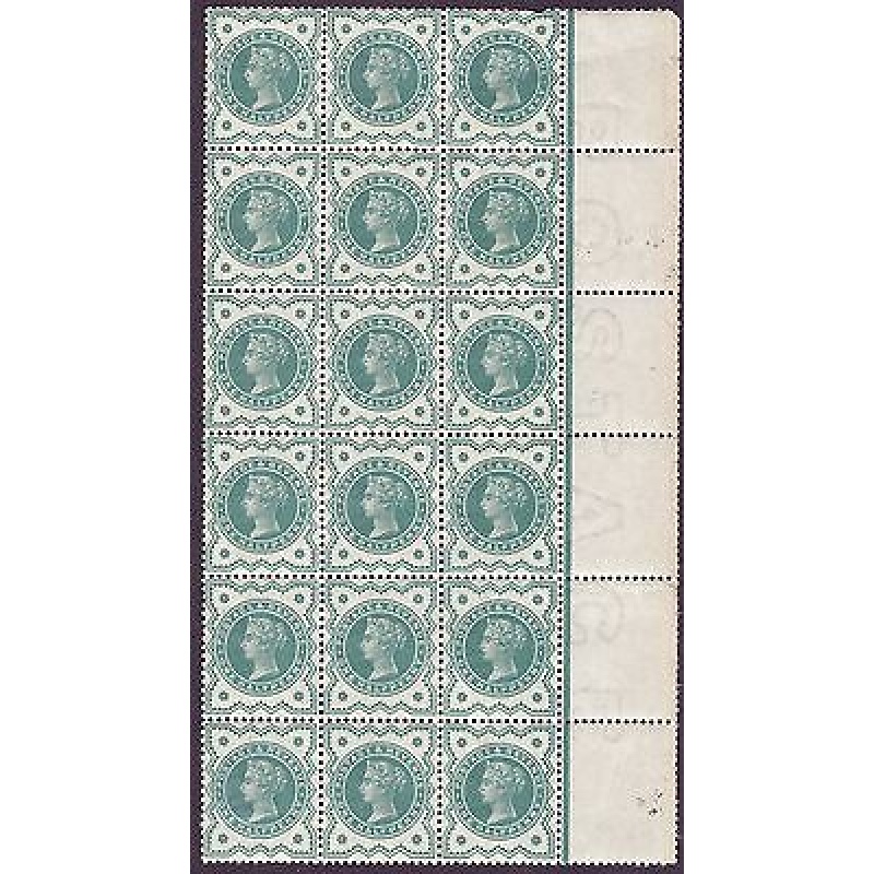 1 2d Green Jubilee block of 18 with rare vertical comb side perfs UNMOUNTED MINT