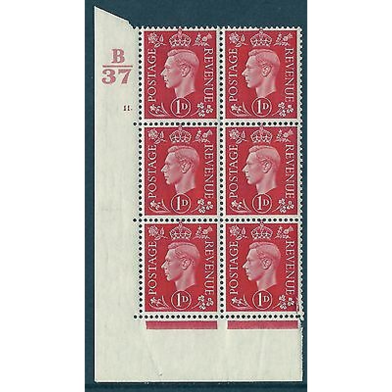 1937 1d Red Dark colours B37 11 Dot perf 5(E I) block 6 UNMOUNTED MINT MNH