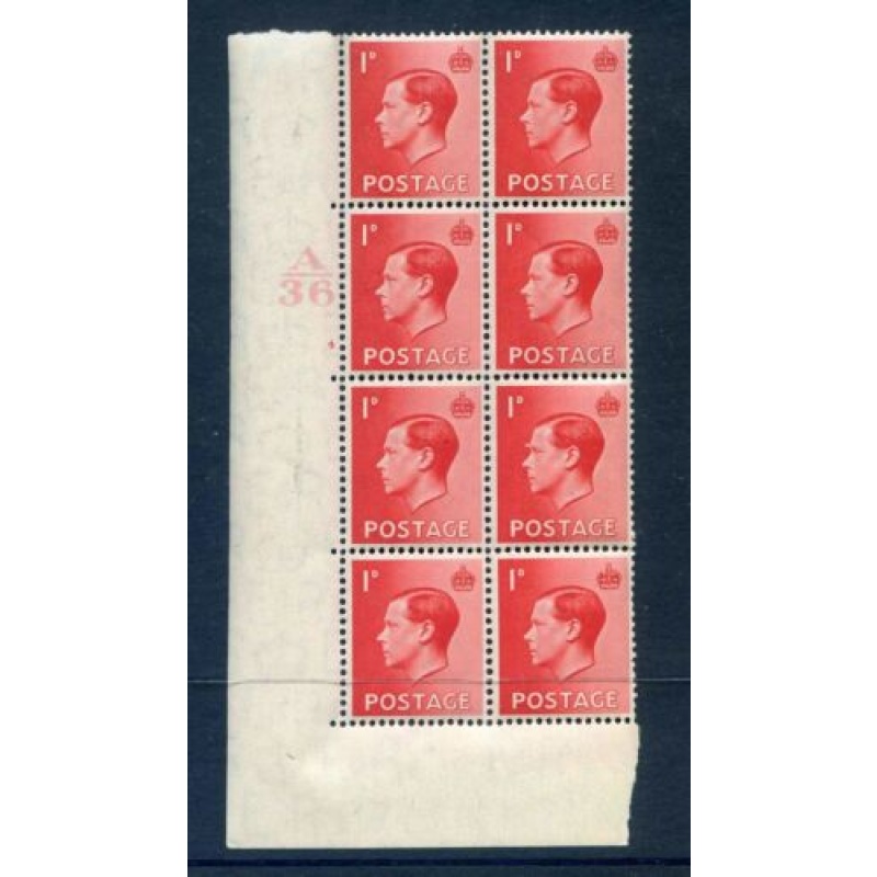 KEVIII 1d Scarlet A36 Cylinder 4 No Dot Block 8 Unmounted mint