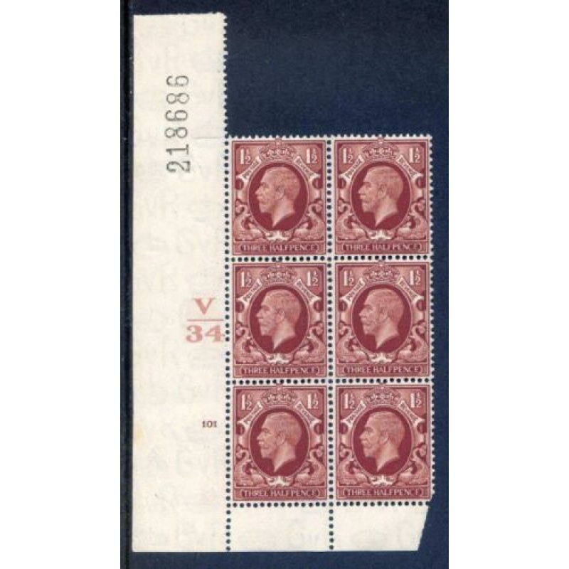 KGV 1 1 2d Red Brown SG441 Cylinder 101 No Dot V34 Unmounted Mint Block 6