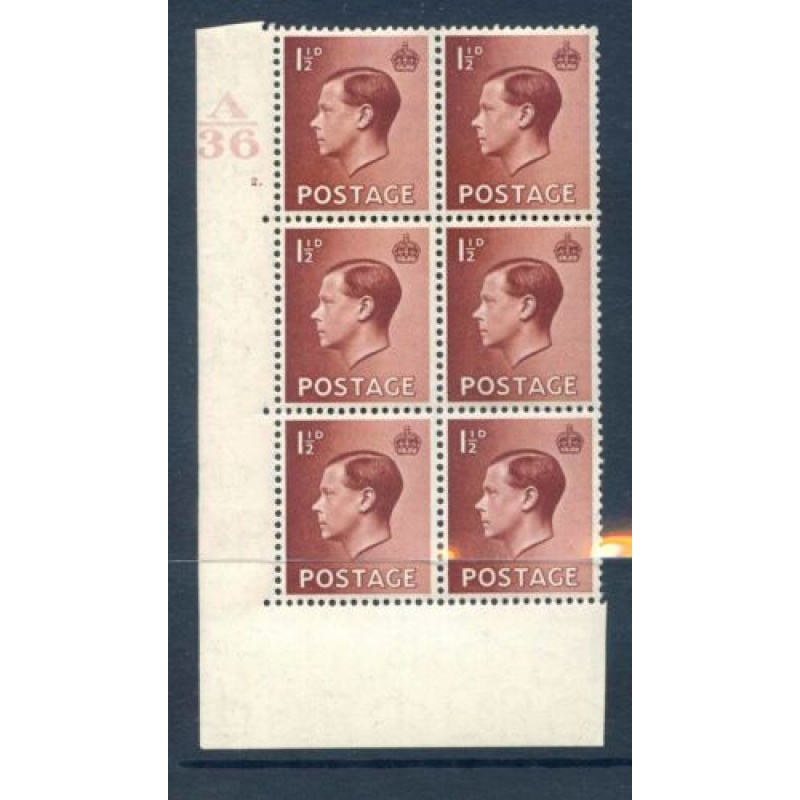 KEVIII 1 1 2d Red Brown  A36 Cylinder 2 Dot Block 6 Unmounted mint