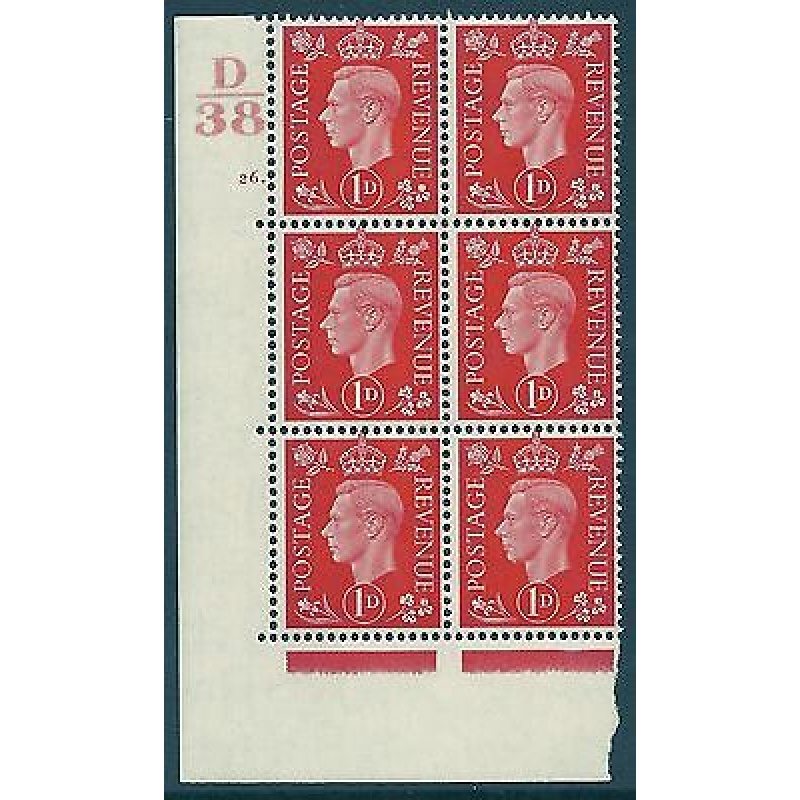 1937 1d Red Dark colours D38 26 Dot perf 5(E I) block 6 UNMOUNTED MINT MNH