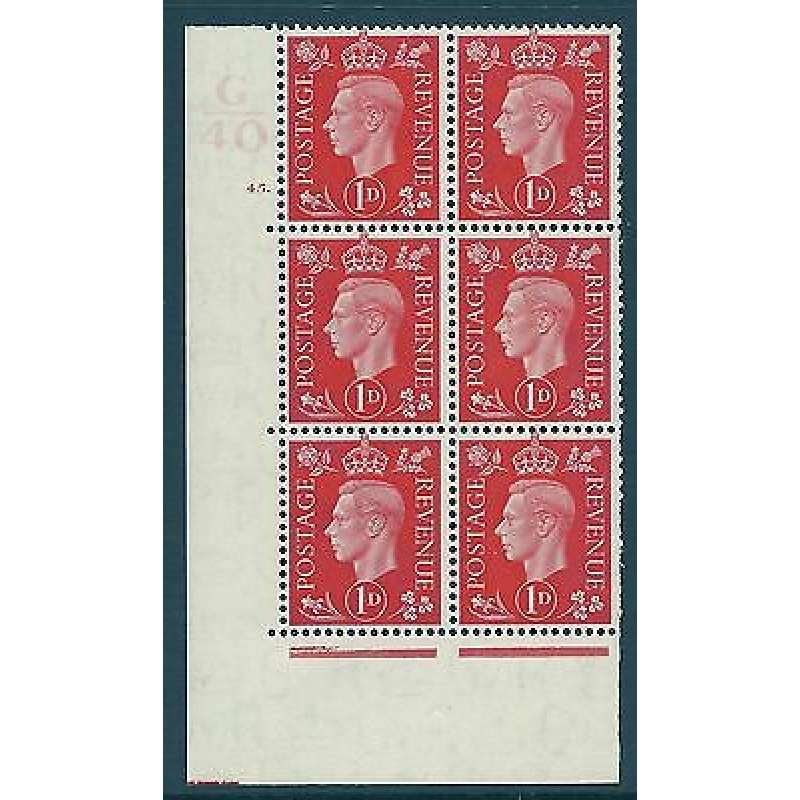 1937 1d Red Dark colours G40 45 Dot perf 5(E I) block 6 UNMOUNTED MINT MNH