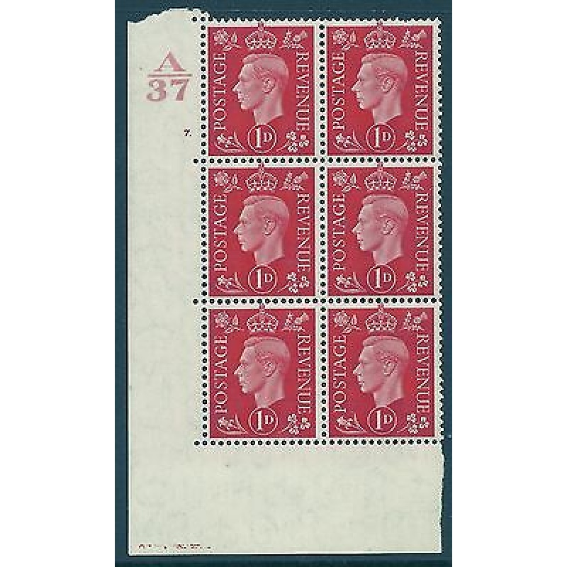 1937 1d Red Dark colours A37 7 Dot perf 5(E I) block 6 UNMOUNTED MINT MNH