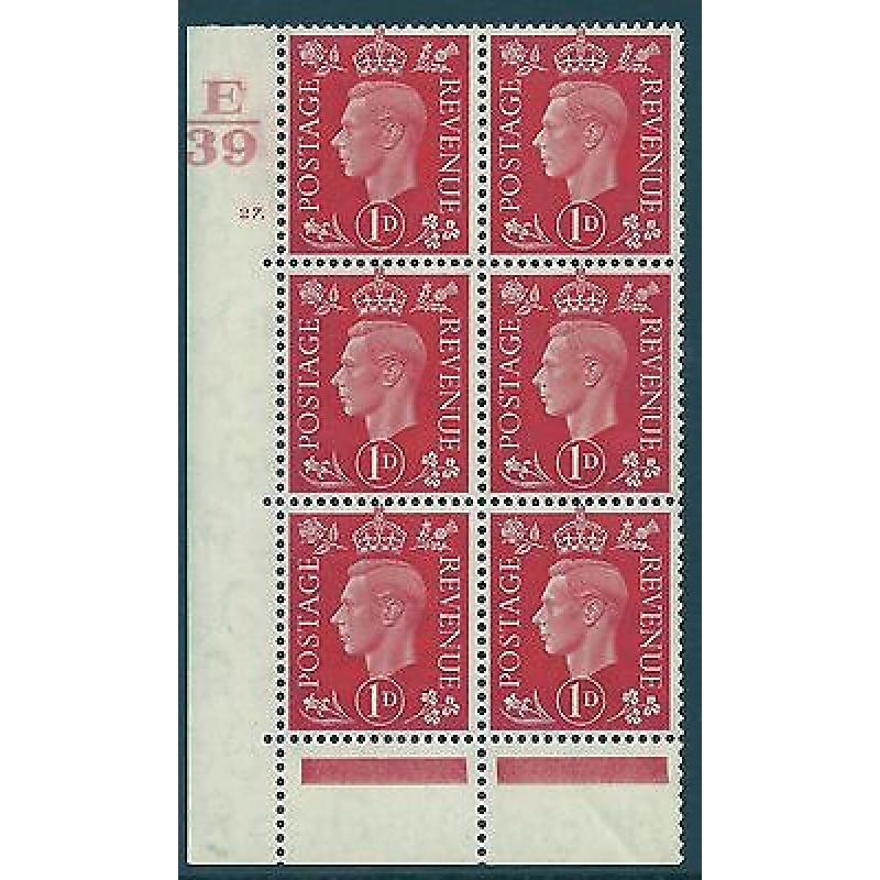 1937 1d Red Dark colours E39 27 Dot perf 6B(E P) block 6 UNMOUNTED MINT MNH