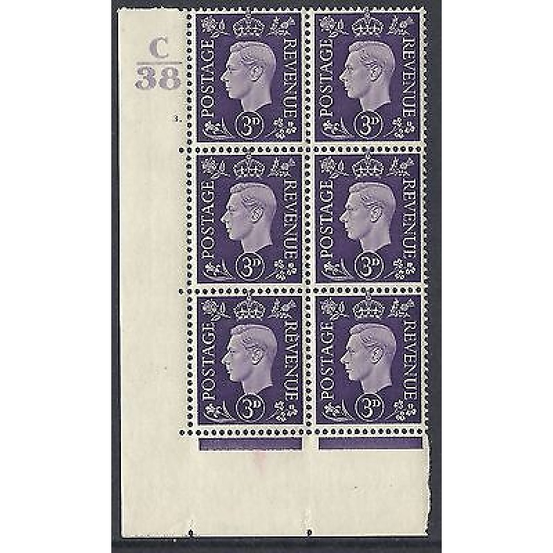 1937 3d Violet Dark colours C38 3 Dot perf 5(E I) block 6 UNMOUNTED MINT MNH