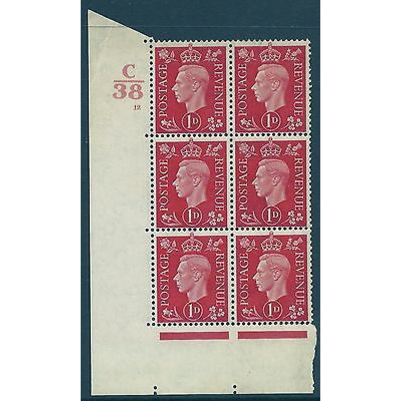 1937 1d Red Dark colours C38 12 No Dot perf 5(E I) block 6 UNMOUNTED MINT MNH