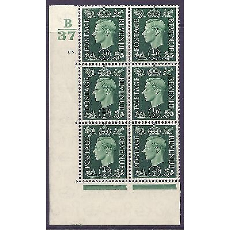 1937 d Green Dark colours B37 25 Dot Perf 5(E I) block 6 UNMOUNTED MINT MNH