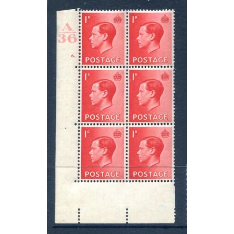 KEVIII 1d Scarlet A36 Cylinder 6 Dot Block 6 Unmounted mint