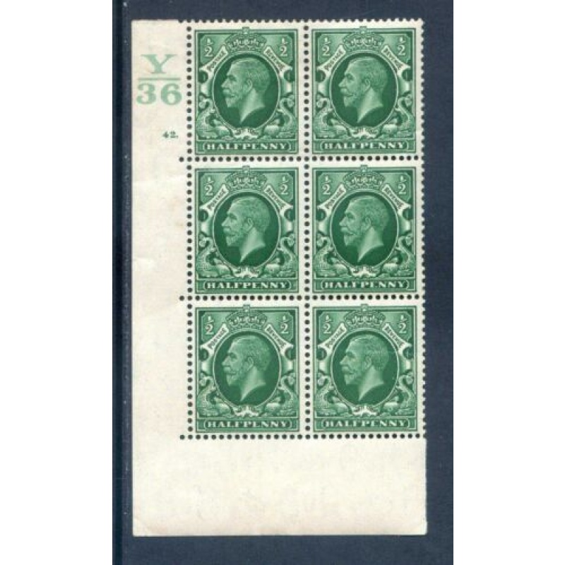 GB 1 2d Green Photogravure SG439 Y36 Cyl 42 Dot Block 6 Unmounted Mint