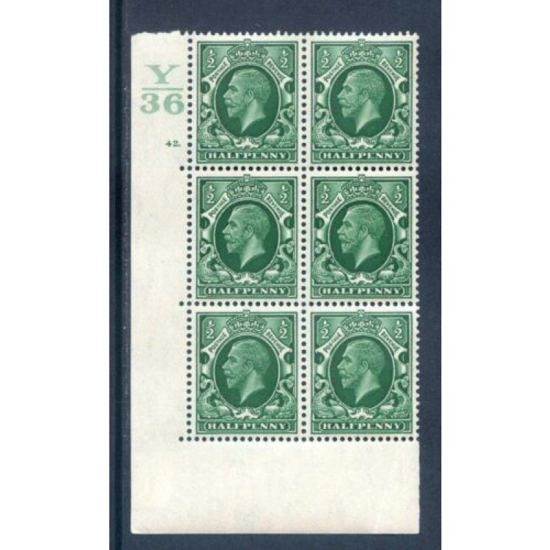 GB 1 2d Green Photogravure SG439 Y36 Cyl 42 No Dot Block 6 Unmounted Mint