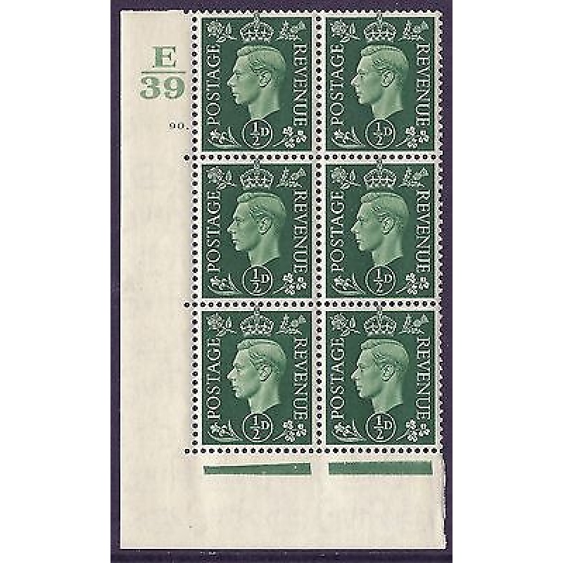 1937 d Green Dark colours E39 90 Dot perf 5(E I) block 6 UNMOUNTED MINT MNH