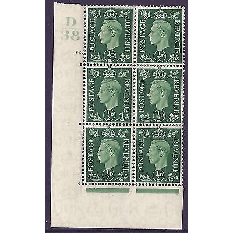 1937 d Green Dark colours D38 72 Dot state (i) block 6 UNMOUNTED MINT MNH