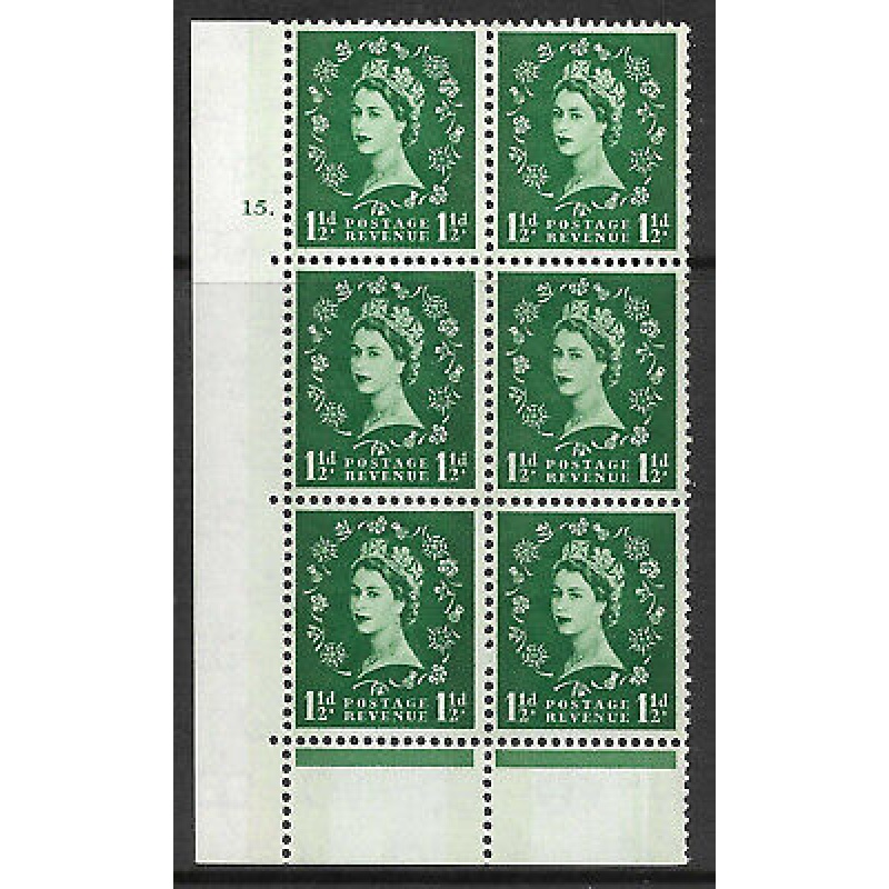 1d Wilding Green Phosphor 15 Dot perf C(E P) UNMOUNTED MINT