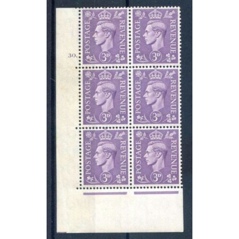 KGVI 3d Pale Violet Cyl 30 Dot Unmounted Mint Block 6