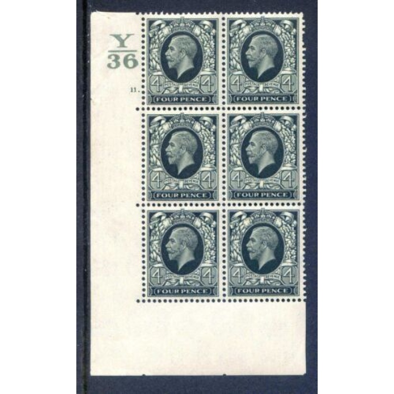 KGV 4d Deep Grey Green SG445 Cylinder 11 Dot Y36 Mounted Mint Block 6